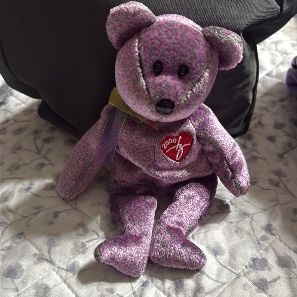 Purple Ty 2000 signature Teddy Bear with Heart Patch